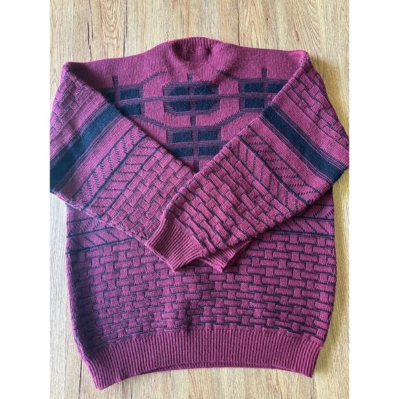 Aspetuck Trading Co Vtg Red Patterned Chunky Cosby Sweater Size Small - Picture 6 of 6